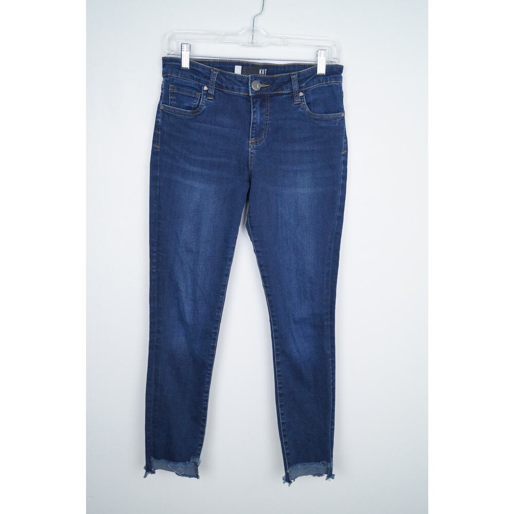 Kut from the Kloth Connie Ankle Skinny Dark Wash Staggered Raw Hem Mid Rise 4